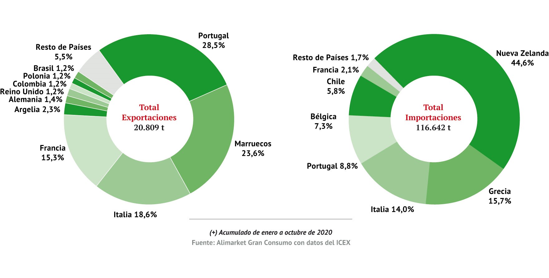 Total de exportaciones de kiwi 2020